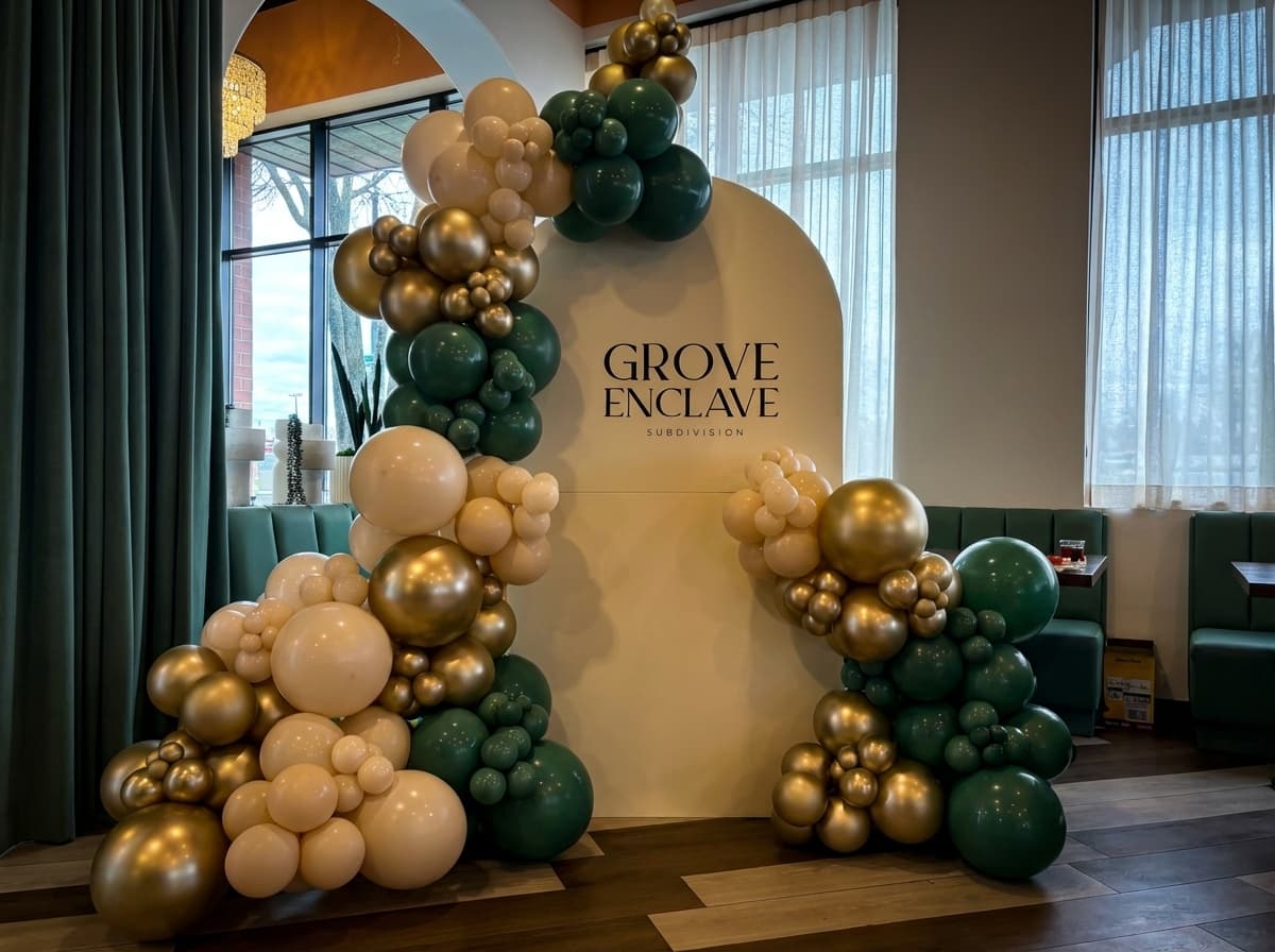 Custom balloon garland backdrop for events in Chicagoland