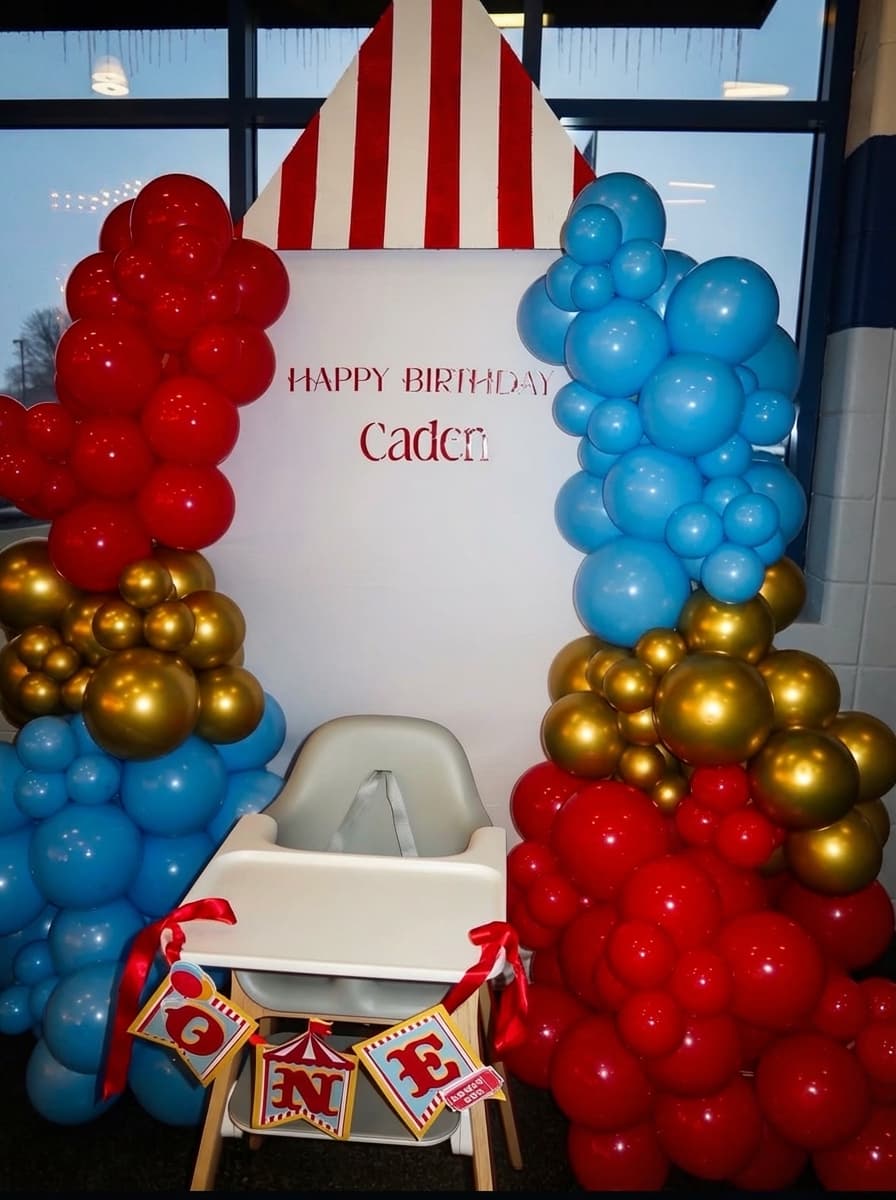 Birthday party balloon arch by LM Designs